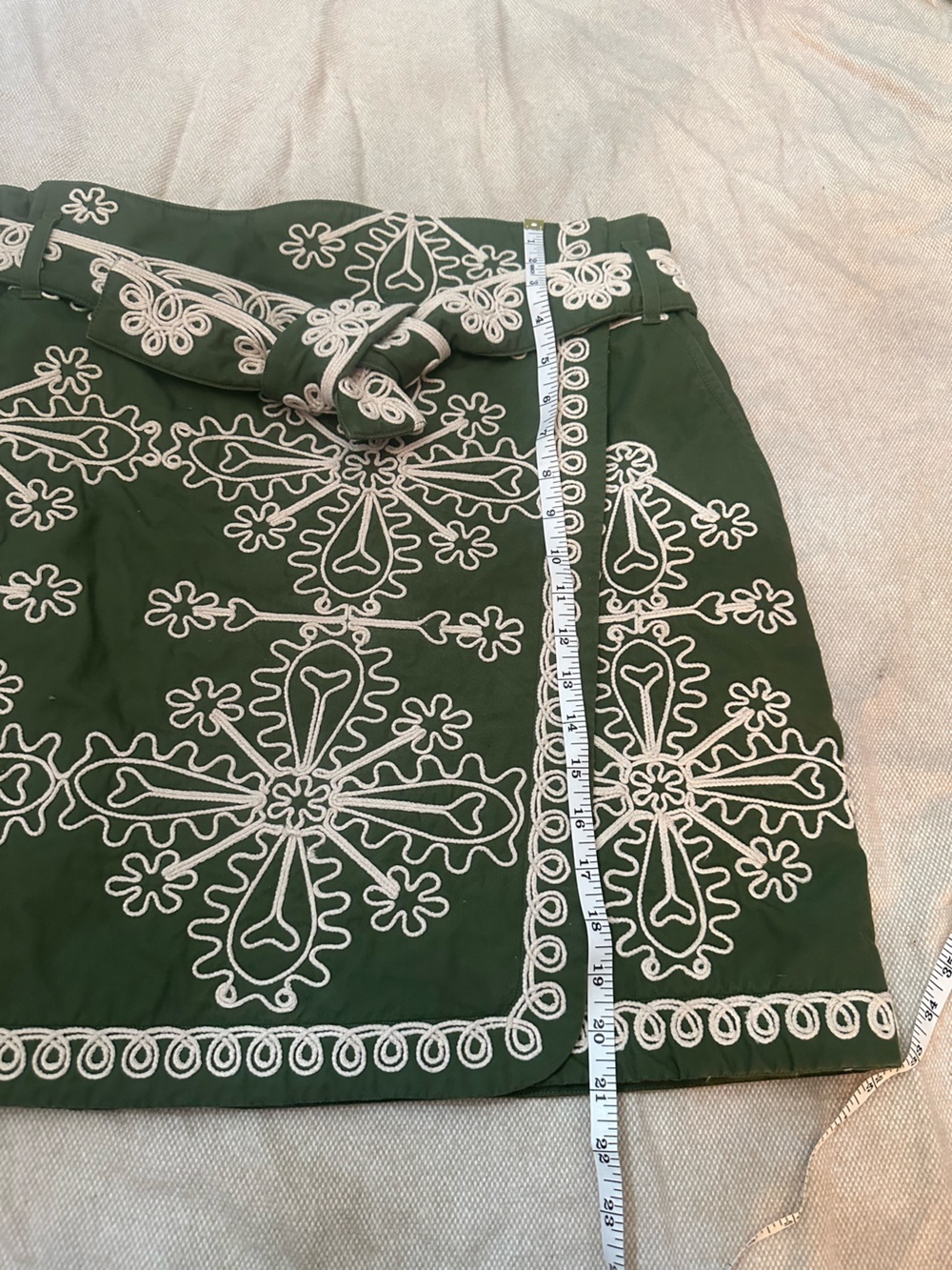 Sézane Leandra Embroidered Wrap Mini Skirt Green Cream Parisian 38921 - Picture 12 of 15